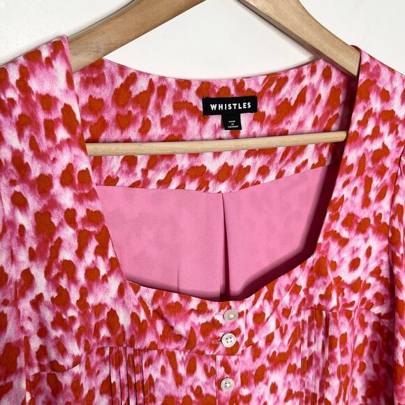 Whistles Womens Blurred Strokes Flippy Dress US 6 Pink Square Neck Feminine - Picture 6 of 11